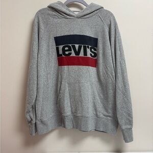 Levi’s Logo Hoodie Gray Pullover Sweatshirt Size L